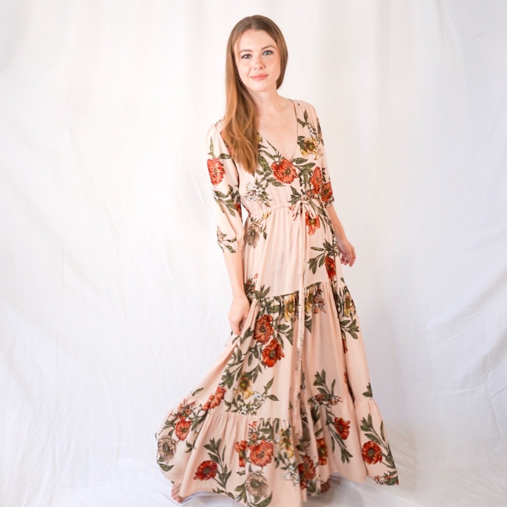 JAASE Floral Print Pink Tessa Slit Maxi Dress